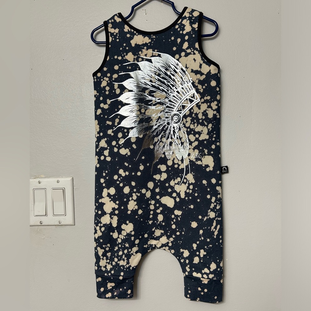 Rags Retired and Hard to find Acid wash headdress romper. Size 2T